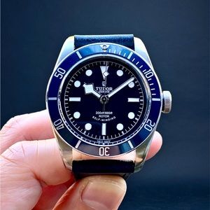 SOLD TUDOR Black Bay Watch Blue, w/Leather and Fabric Strap 79220B (Smiley Rose)